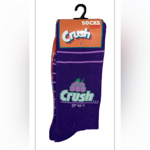 Grape Orange Crush Soda Crew Socks 2 Pair Men8-12 Women9-13 Purple Orange w Logo - Picture 1 of 11